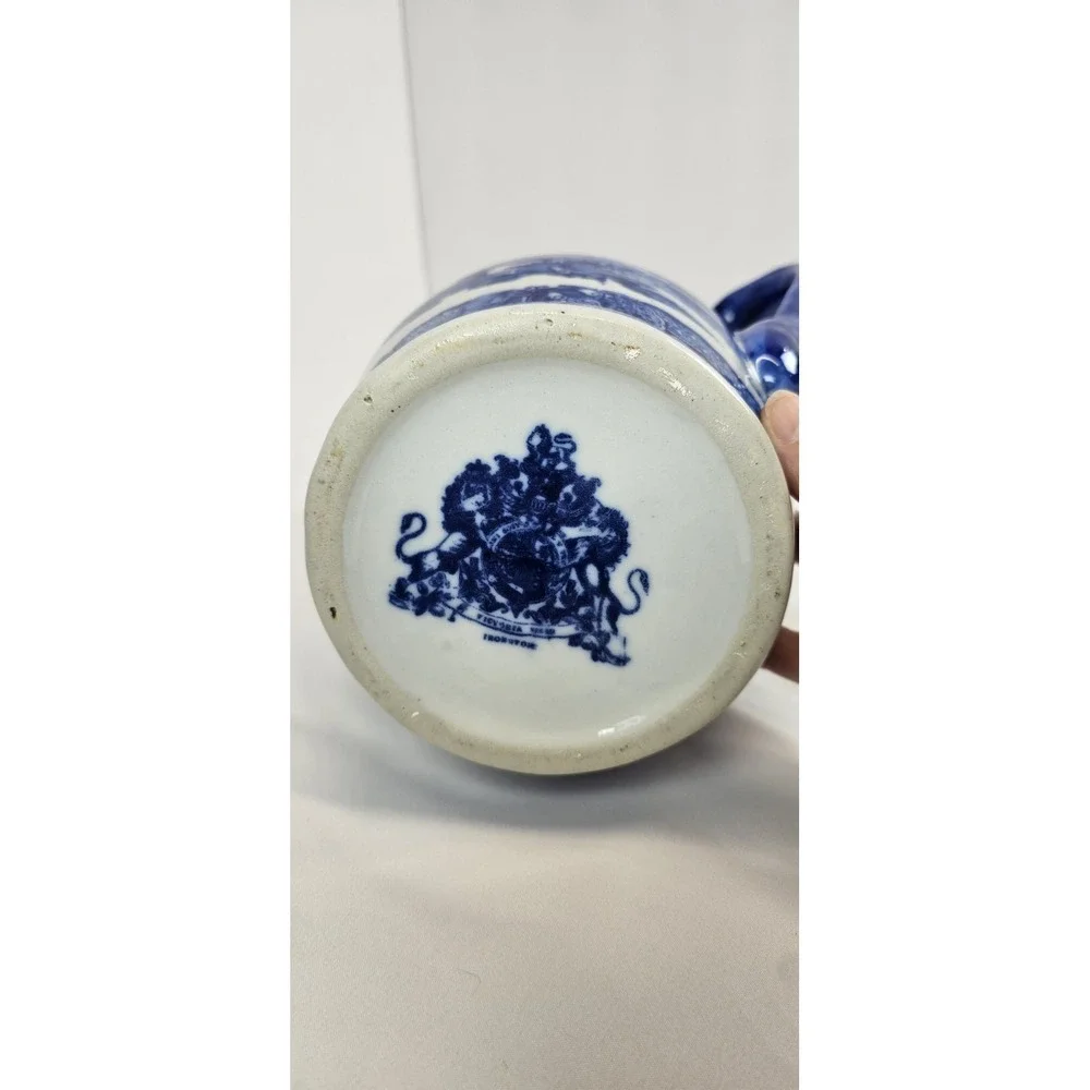 Vintage Lg. Victoria Ware Ironstone Pitcher - Flow Blue Style‎ - Old World Town